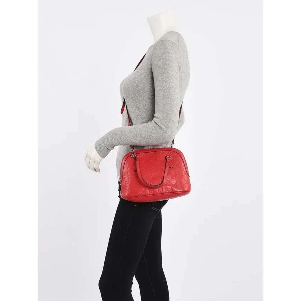 Gucci Guccissima Red Leather Dome Satchel Crossbody‎ Bag 341504 493075